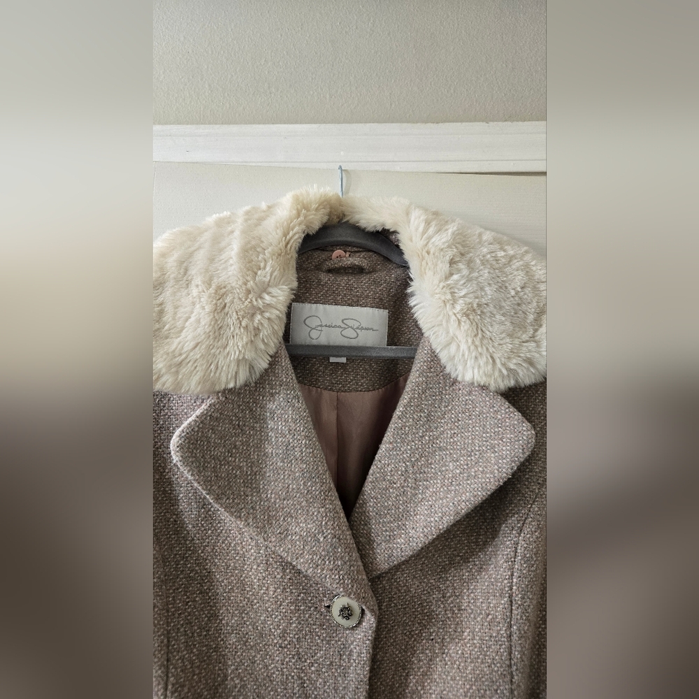 Jessica Simpson | Women's Pink & Gray Coat with Faux Fur Collar - Picture 3 of 5